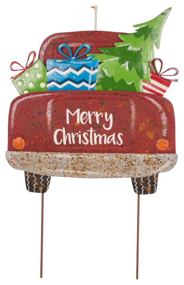 31.89" Rusty Metal Christmas Truck Yard Stake