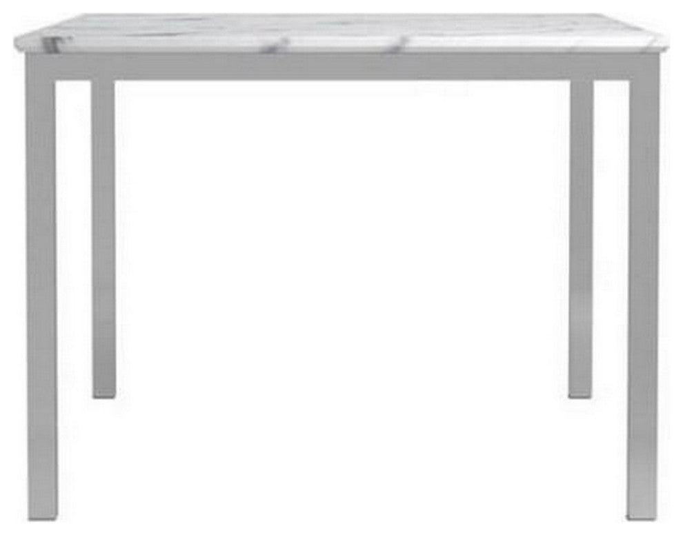 Benzara BM230351 Faux Marble Dining Table With Straight Metal Legs, Gray/White