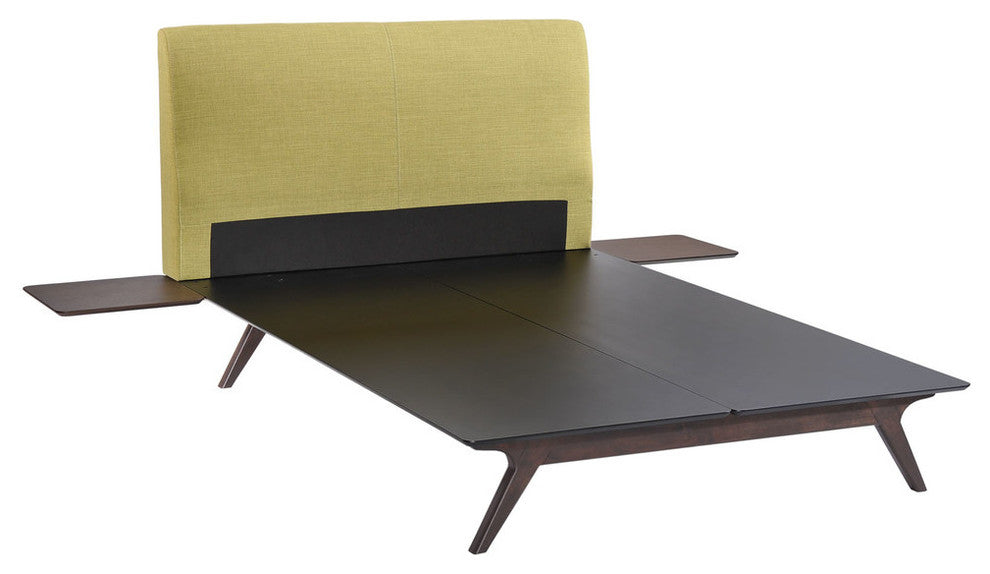 Modern Urban Contemporary 3-Piece Set Queen Size Bedroom Set, Green Fabric Wood