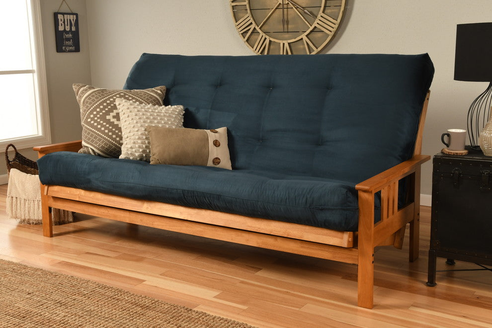 Caleb Frame Queen Futon With Butternut Finish, Suede Blue