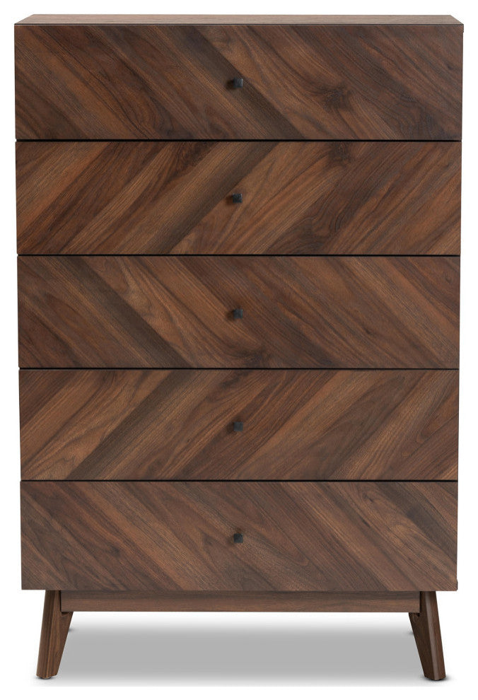 Hugo Mid-Century 5-Drawer Chest, Walnut Brown