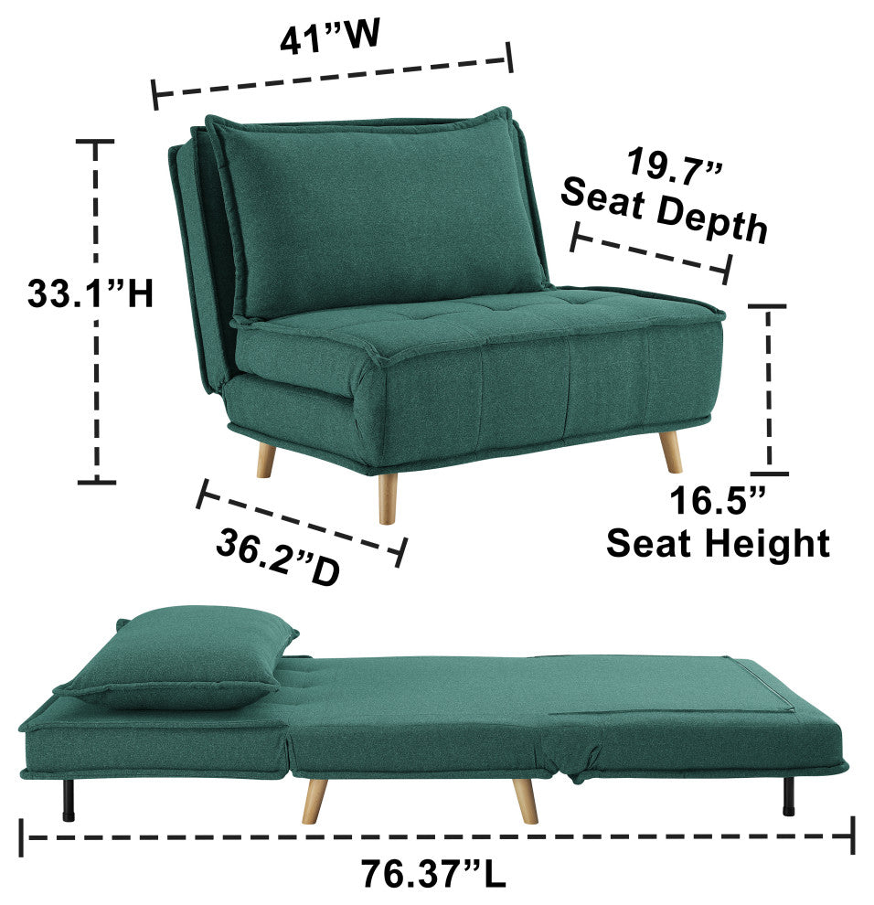 Modern Fabric Upholstered Convertible Sofa Bed Folding Sleeper Chair, Green