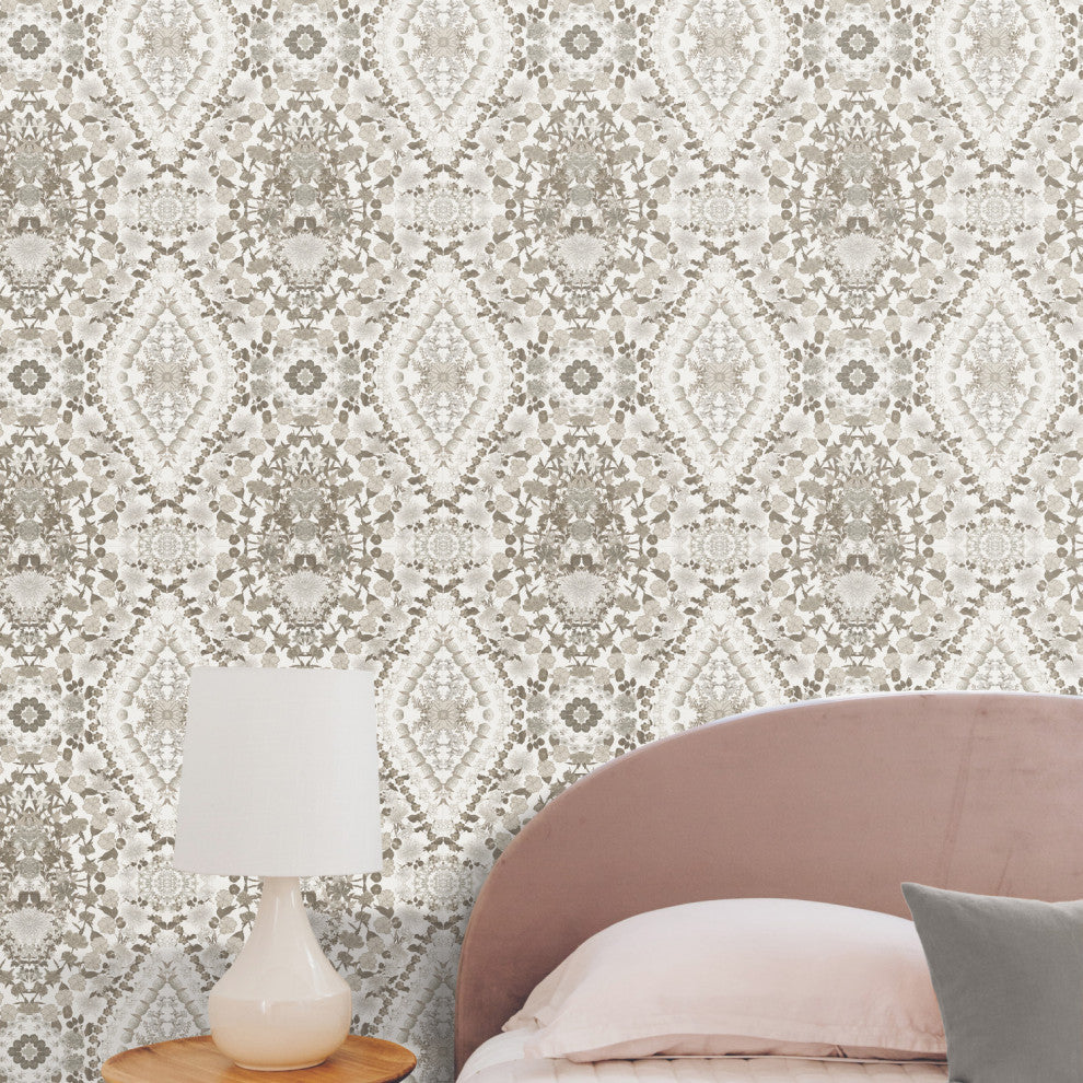 Taupe Dried Flower Kaleidoscope Peel & Stick Wallpaper