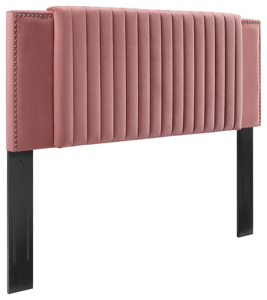 Felicity Channel Tufted Performance Velvet Twin Headboard, Dusty Rose