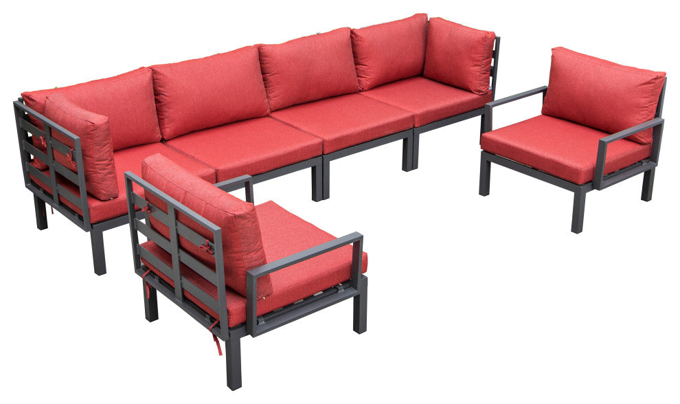 LeisureMod Hamilton 6-Piece Modular Patio Sectional Set With Cushion, Red