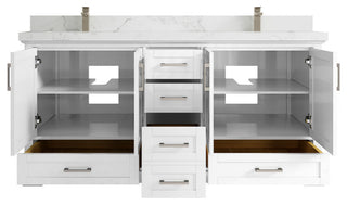 Boston 72 Double Sink Bath Vanity in White 2" Calacatta Nuvo