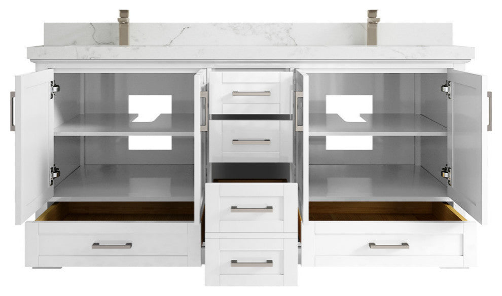 Boston 72 Double Sink Bath Vanity in White 2" Calacatta Nuvo
