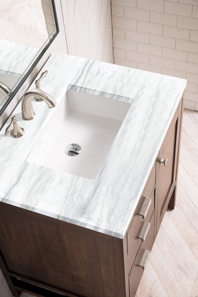 Addison 30" Single Vanity Cabinet, Mid Century Acacia, Arctic Fall Solid Surface