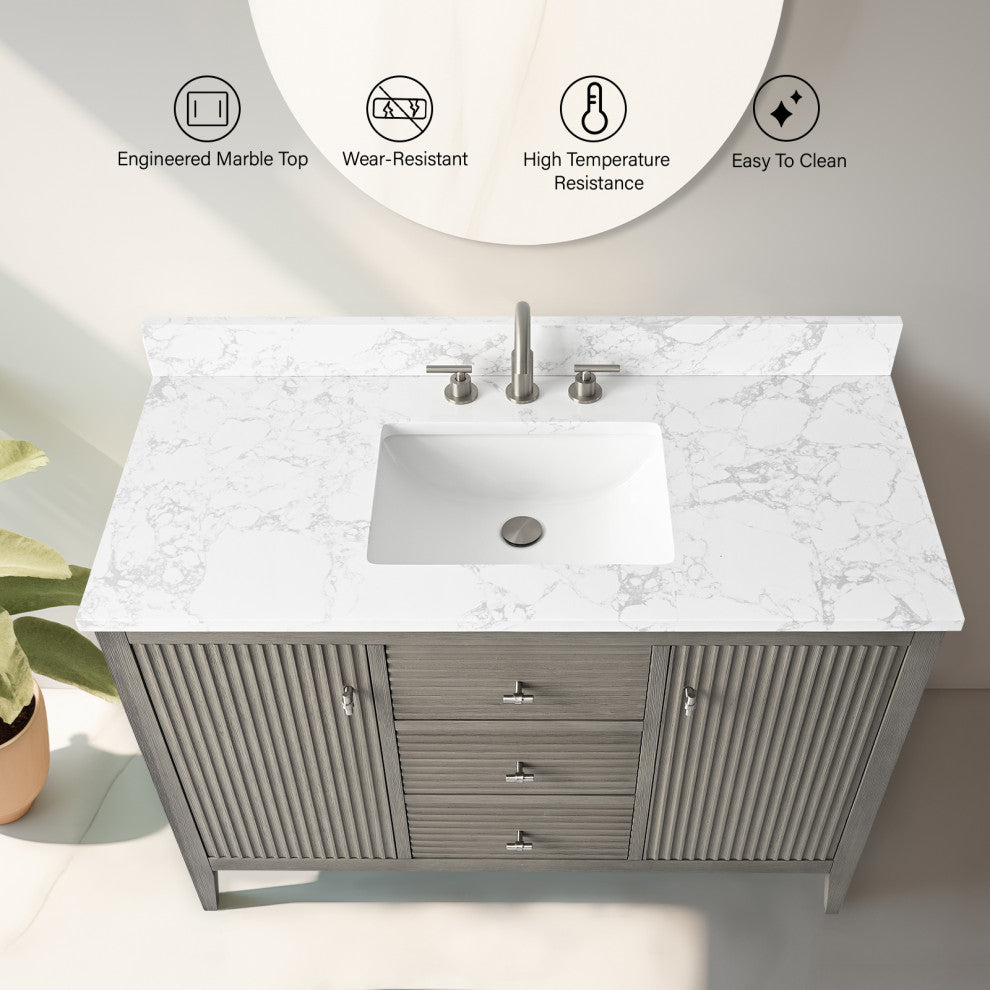 Vanity Art Freestanding Vanity, Driftwood Gray, 48", Single Sink, Brushed Nickel