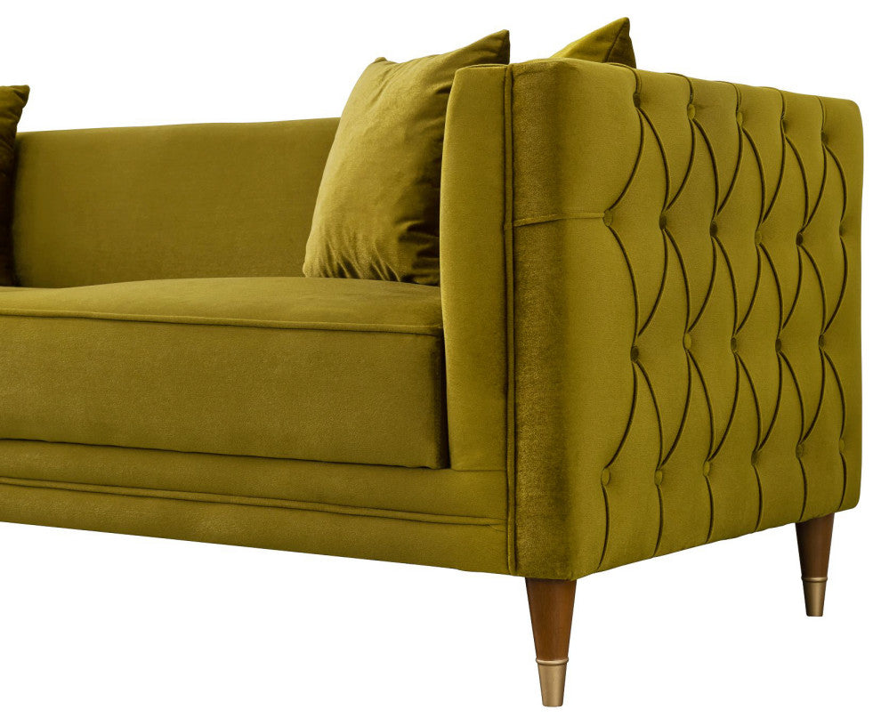 Mara Mid-Century Modern Luxury Tight Back Velvet Sofa, Mustard Yellow