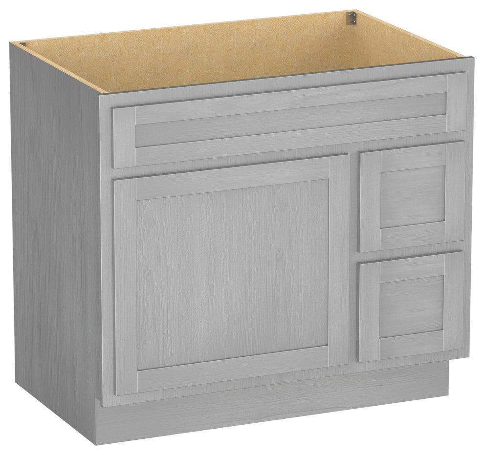 Vanity Art Vanity Base Cabinet, No Top, Drawers on Right, 36", Silver
