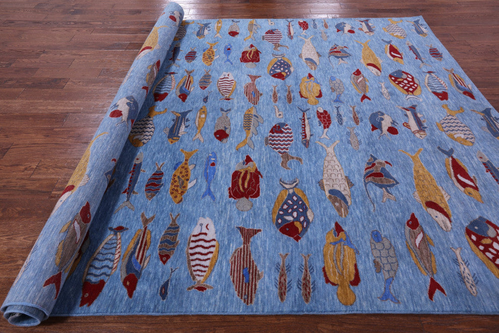 8' 1" X 10' 2" Gabbeh Fish Design Hand-Knotted Wool Rug - Q13695