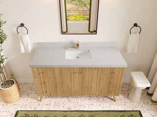 Pasadena Oak 60" Single Bathroom Vanity, White 2" Carrara Quartz