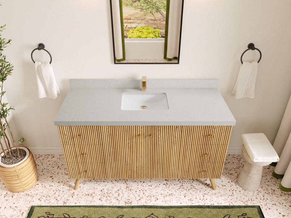 Pasadena Oak 60" Single Bathroom Vanity, White 2" Carrara Quartz
