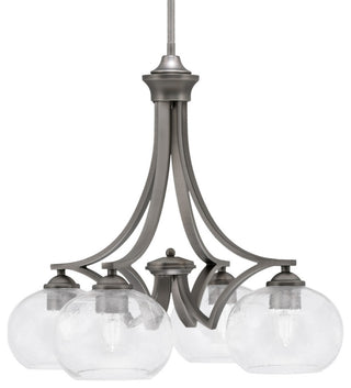 Zilo Downlight, 4 Light, Chandelier, Graphite Finish, 7" Clear Bubble Glass