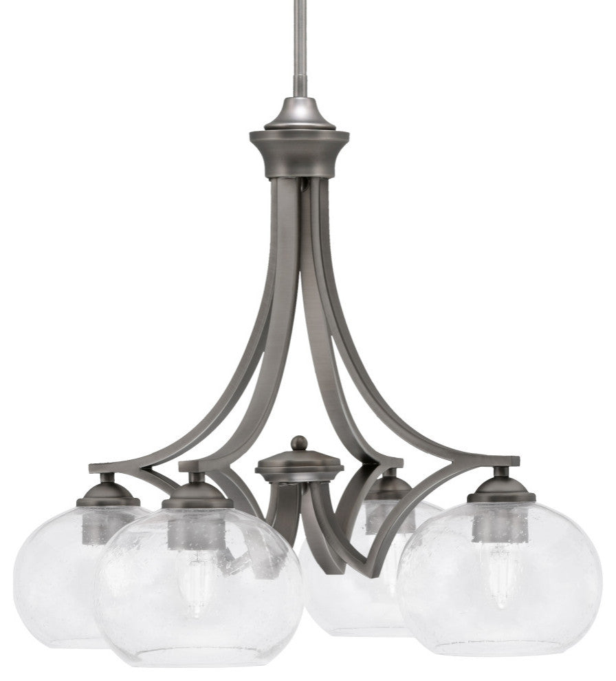 Zilo Downlight, 4 Light, Chandelier, Graphite Finish, 7" Clear Bubble Glass