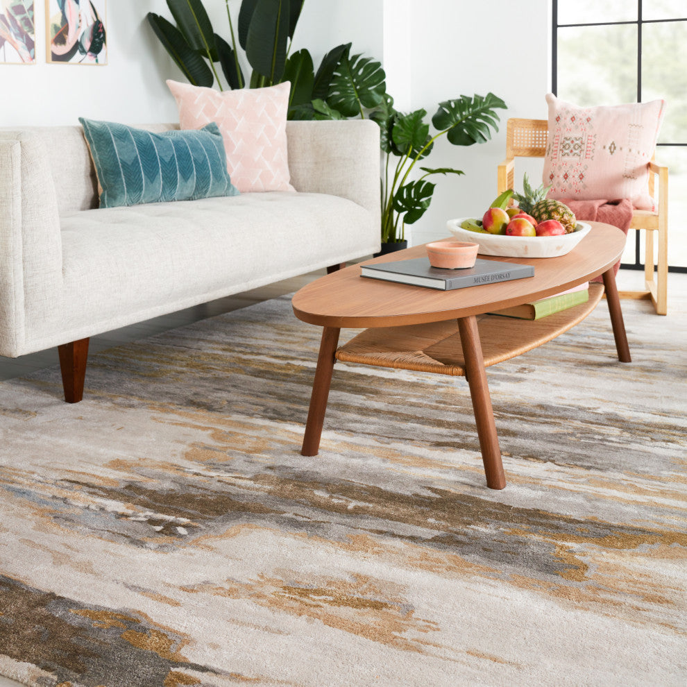 Jaipur Living Ryenn Handmade Abstract Cream/Gold Area Rug, 6' Rnd