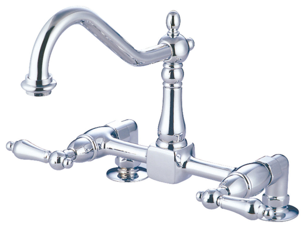 Kingston Brass Two-Handle Bridge Kitchen Faucet, Polished Chrome