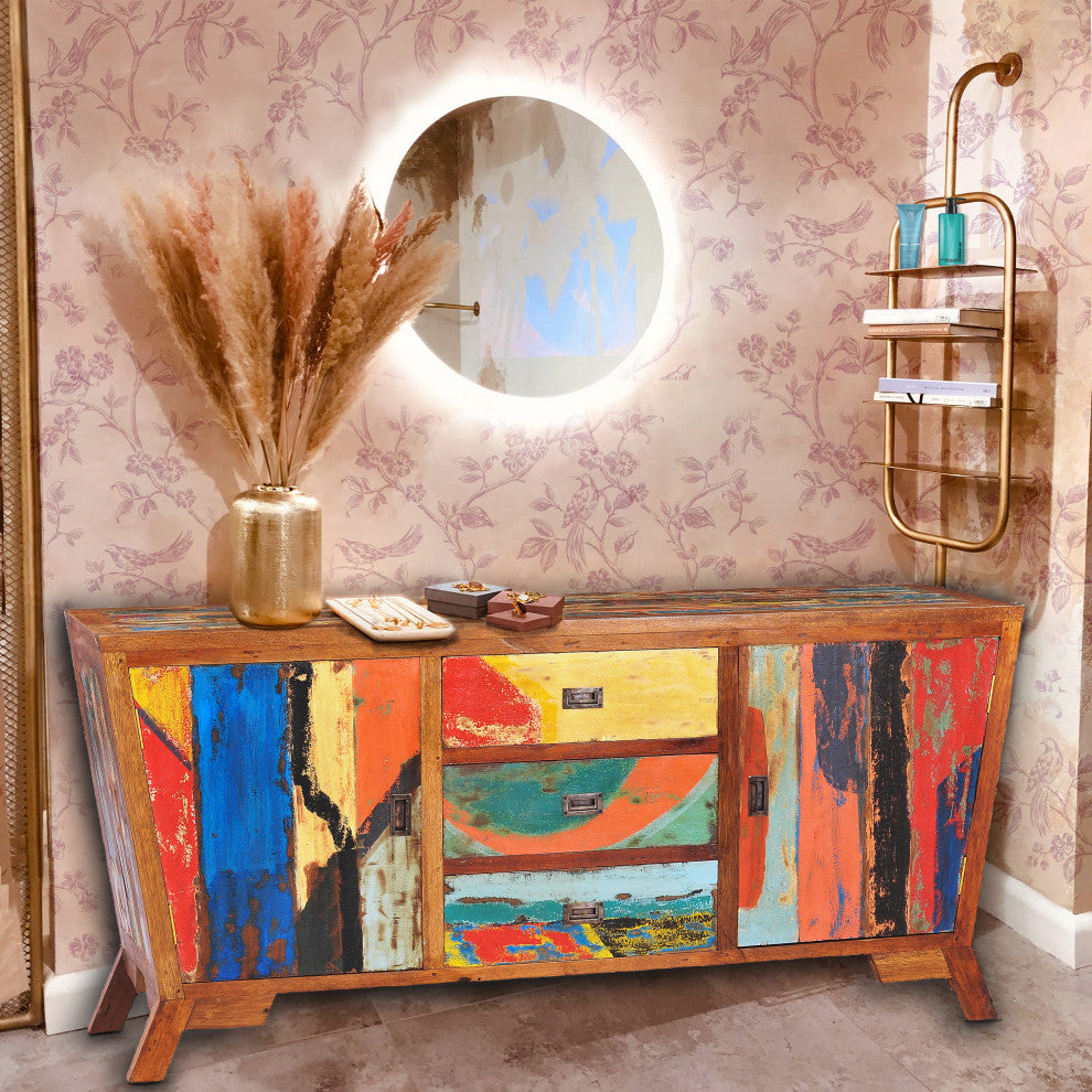 Marina Del Rey Recycled Teak Wood Cone Shaped Linen Cabinet, 72wx33h"