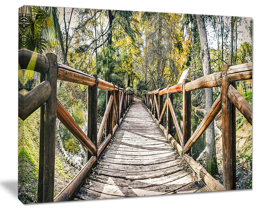 "Wooden Bridge in Forest" Wooden Sea Bridge Canvas Wall Art, 20"x12"
