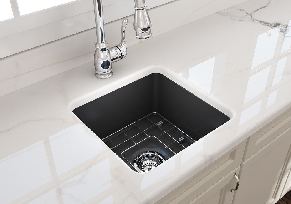 18 in. Single Bowl Kitchen Sink with Bottom Grid,Strainer in Matte Dark Gray