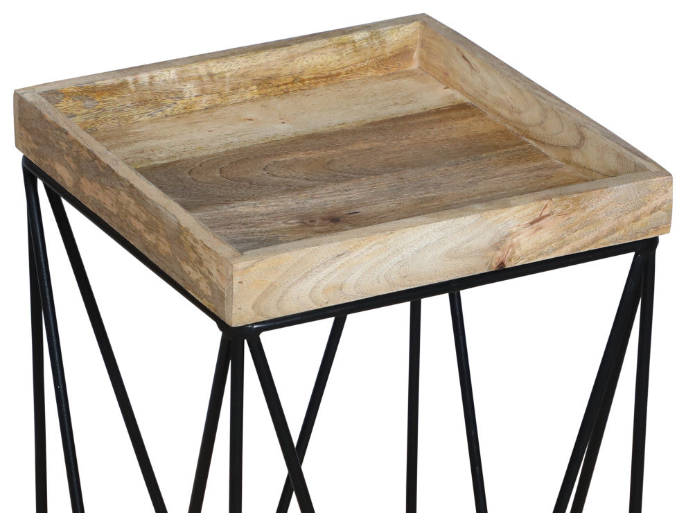 Benzara UPT-262395 Industrial End Side Table, Square Tray Top, Brown, Black