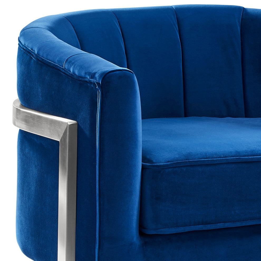 Benzara BM236856 18" Velvet Upholstered Curved Modern Accent Chair, Blue