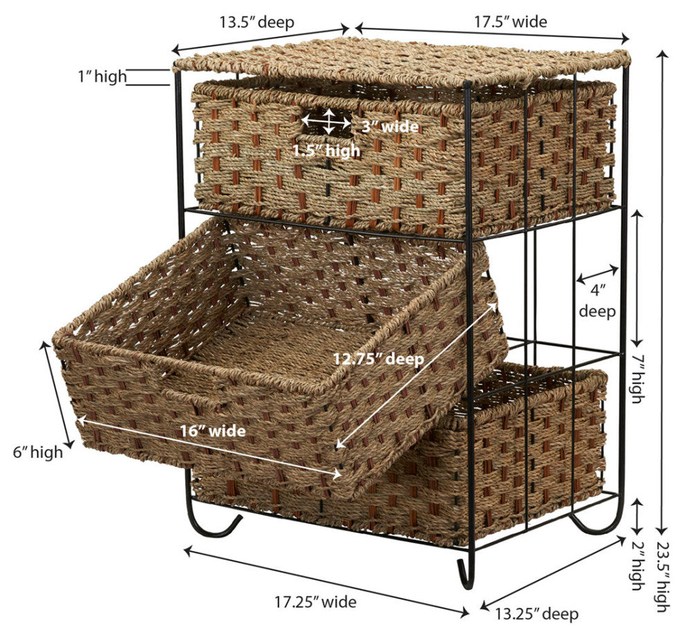 3 Drawer Wicker Storage Unit