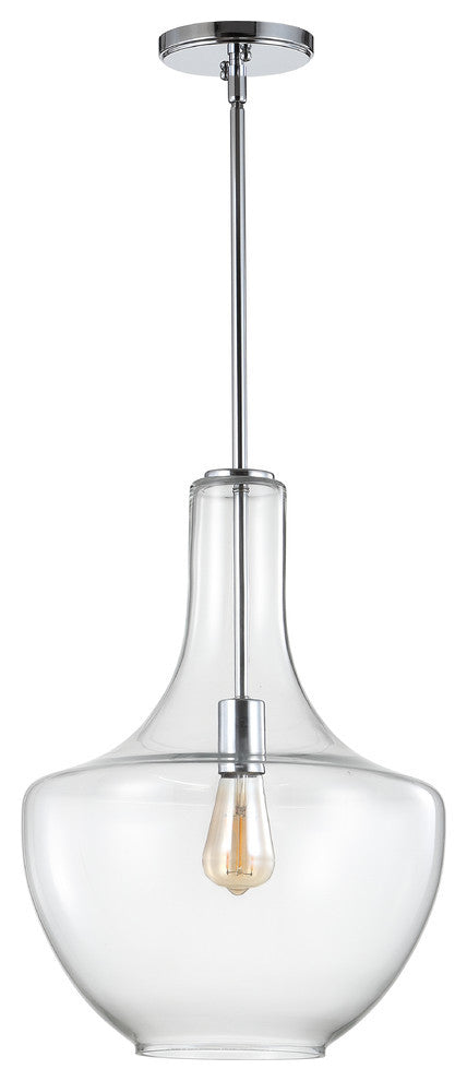 Watts 10.5" Glass, Metal LED Pendant, Chrome/Clear, Width: 13.25"