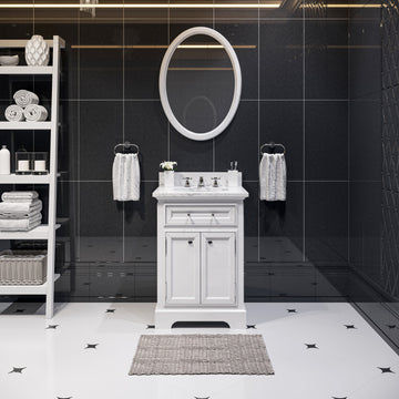 Derby White Bathroom Vanity, Pure White, 24" Wide, No Mirror, No Faucet