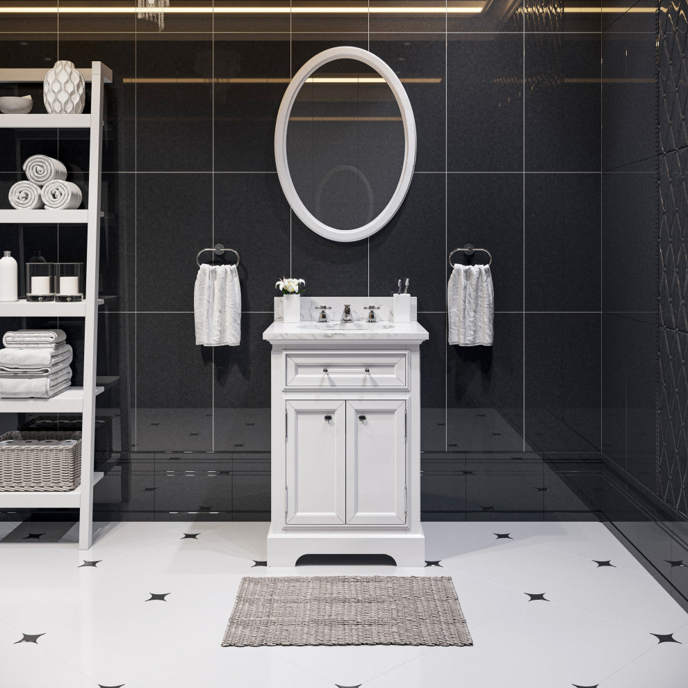 Derby White Bathroom Vanity, Pure White, 24" Wide, No Mirror, No Faucet