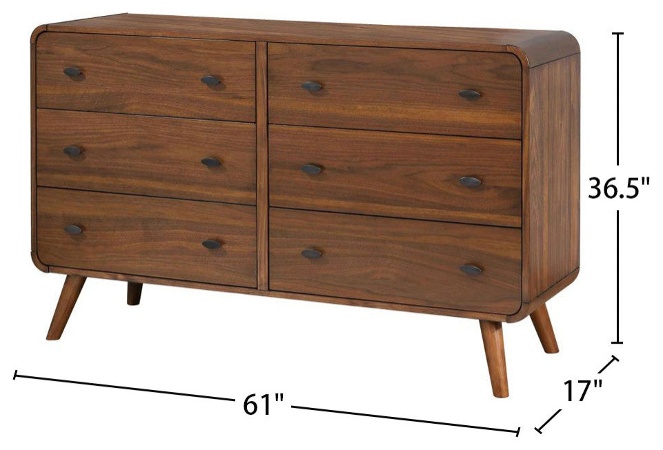 6 Drawers Wooden Dresser, Dark Walnut
