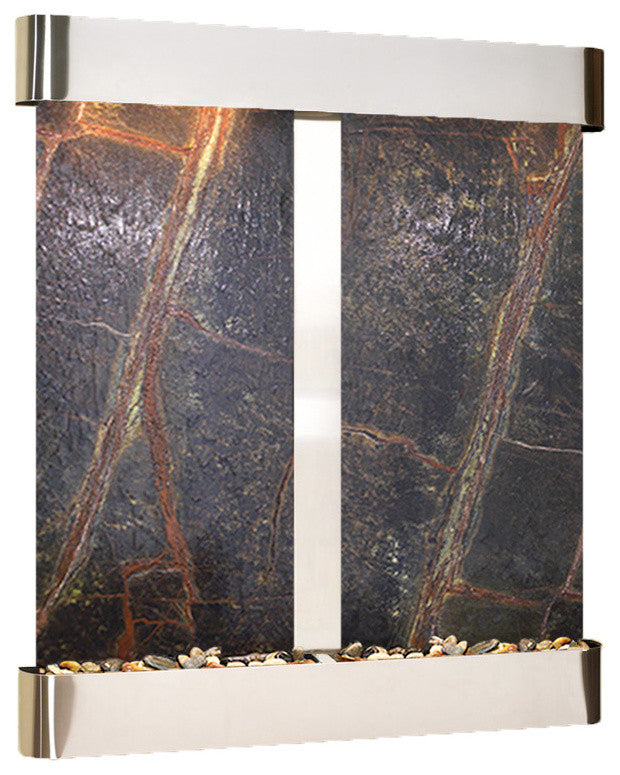 Cottonwood Falls Water Fountain, Green Marble, Stainless Steel, Round