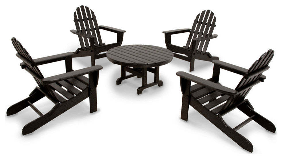 Ivy Terrace Classics 5-Piece Folding Adirondack Conversation Set, Black