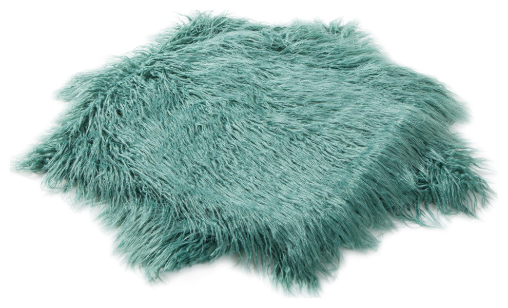 Mongolian Faux Fur Pillow Shell Set, Oil Blue, 20"x20"