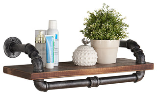 24" Isadore Industrial Pine Wood Floating Wall Shelf in Gray and Walnut Finish