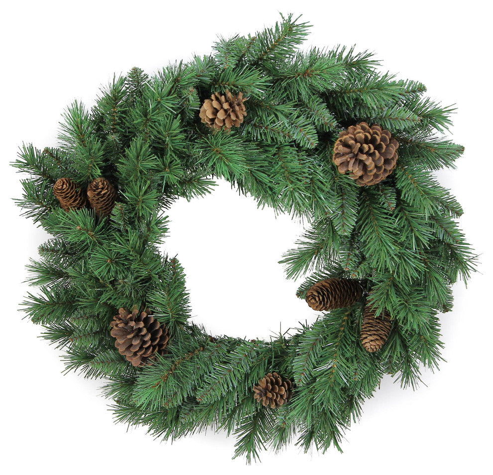 24" Christmas Pine Wreath with Natural Pine Cone 140 Tips
