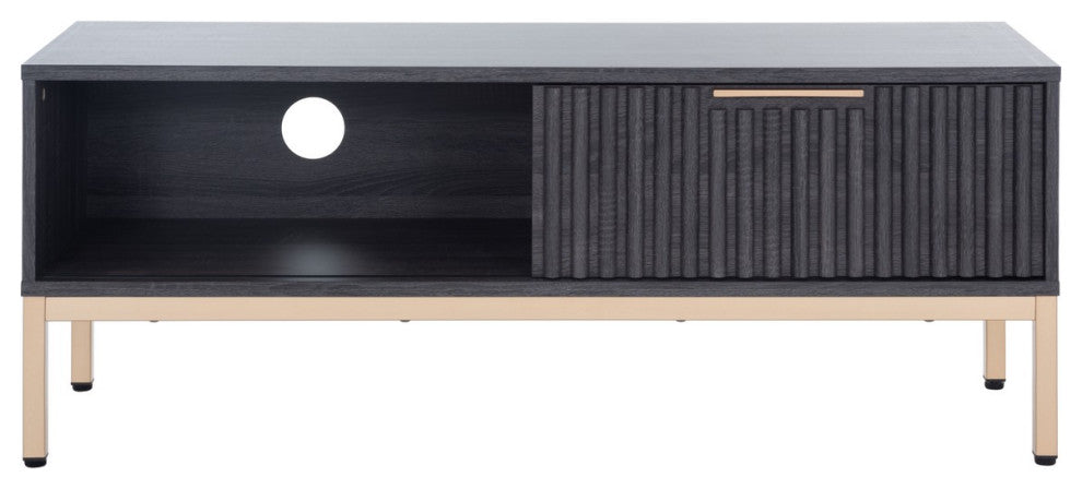 Safavieh Lylia 1 Door Media Stand, Distressed Black/Gold