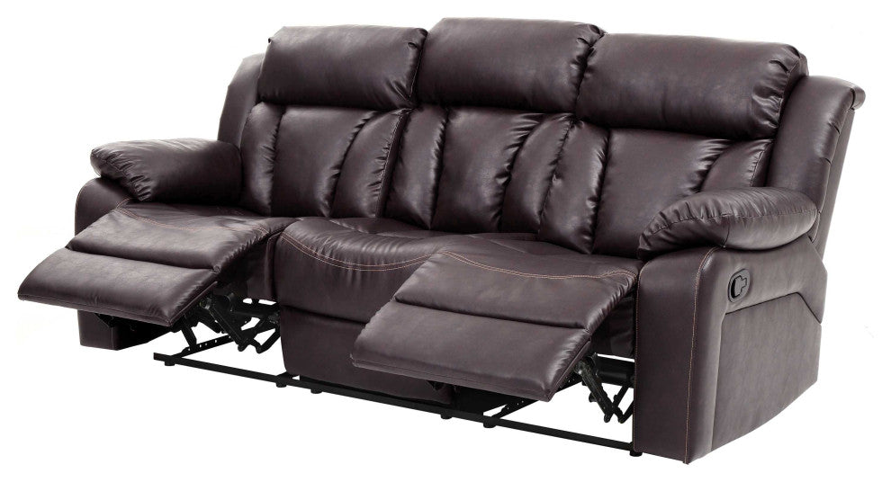 Daria 85 in. W Flared Arm Faux Leather Straight Reclining Sofa, Dark Brown
