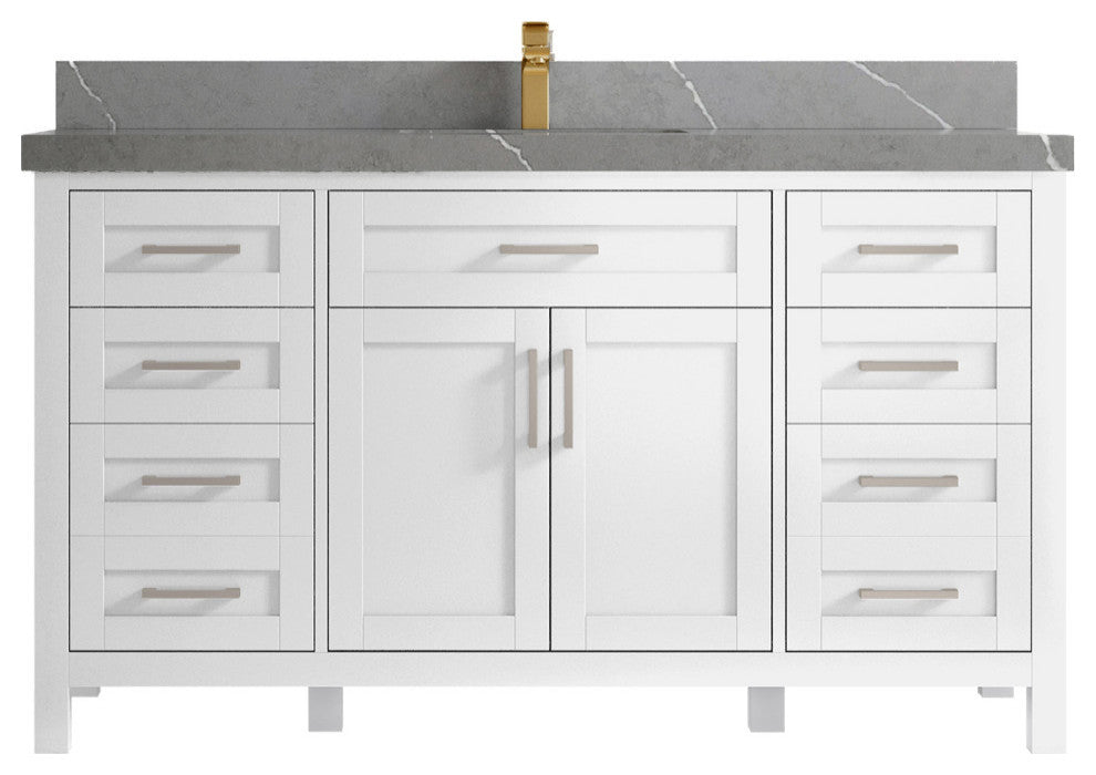 Cambridge 60 Single Bathroom Vanity in White 2" Piatra Gray