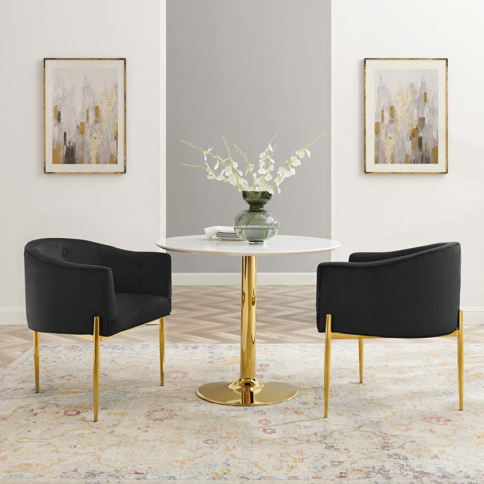 Tufted Accent Chair, Set of 2, Velvet, Metal, Black, Modern, Lounge Hospitality