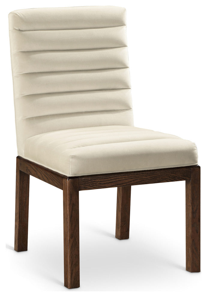 Evelyn Upholstered Dining Chair, Cream, Velvet, Walnut Finish