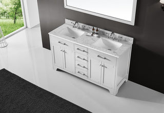 60" Double Sink Bathroom Vanity With Carrara Marble Top