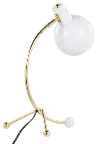 Eileen Task Lamp, Gold Metal, White Plastic