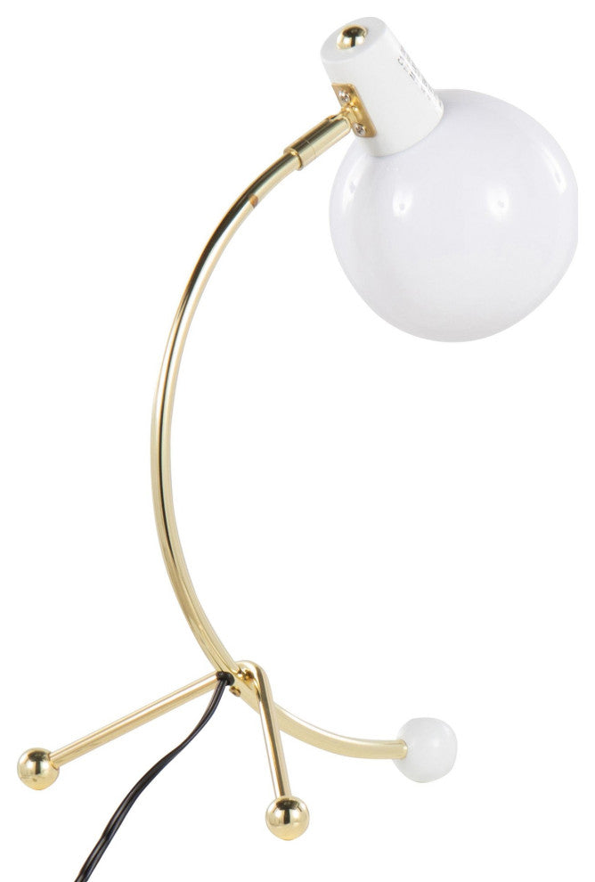 Eileen Task Lamp, Gold Metal, White Plastic