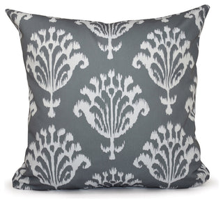 Floral Motifs Decorative Pillow, Grey, 16"x16"