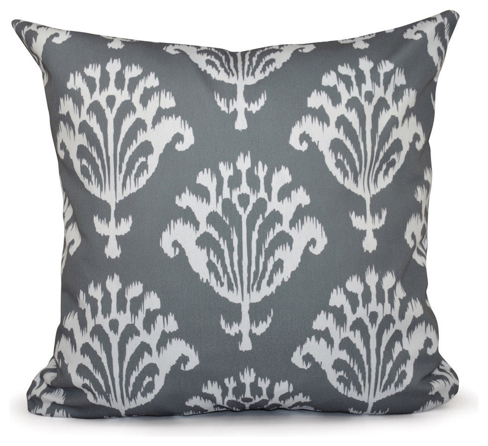 Floral Motifs Decorative Pillow, Grey, 16"x16"