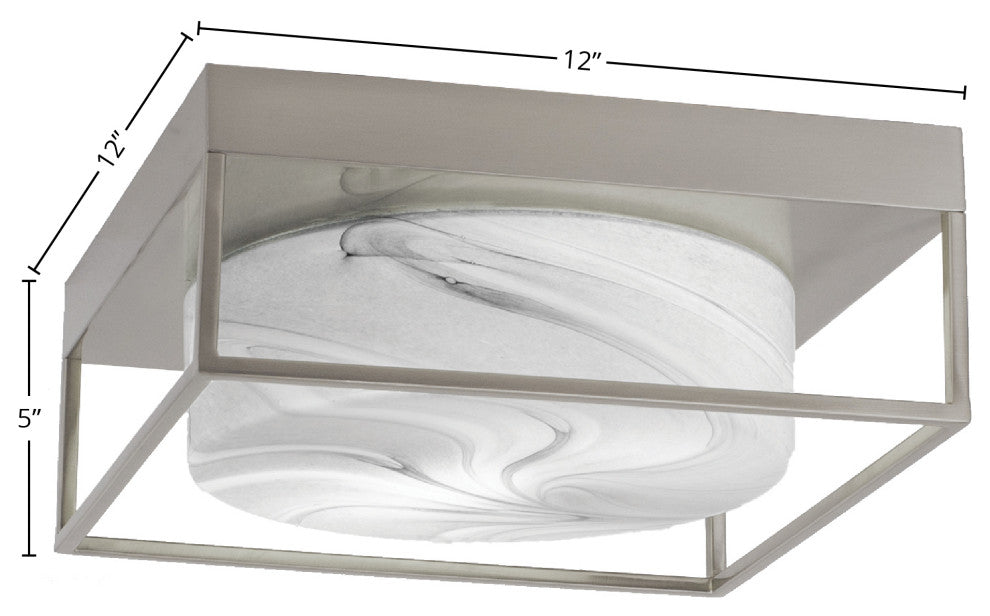 12" 2-Light Flush Mount Light, Brushed Nickel, Onyx Swirl Glass