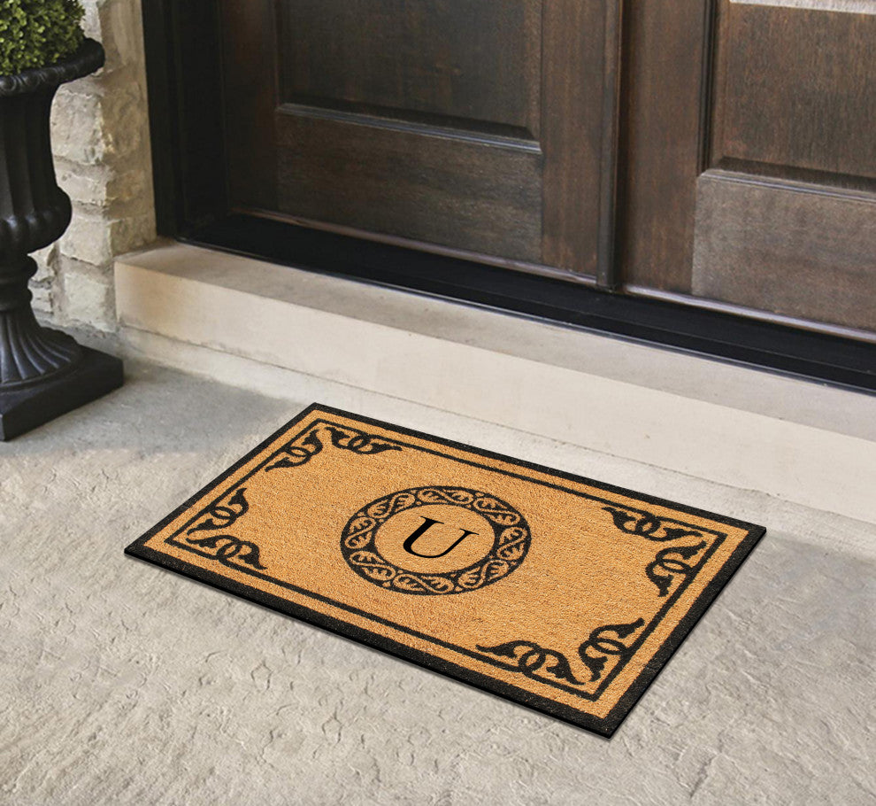 A1HC Hand-Crafted by Artisans Geneva Monogrammed Entry Doormat, 30"x48", U