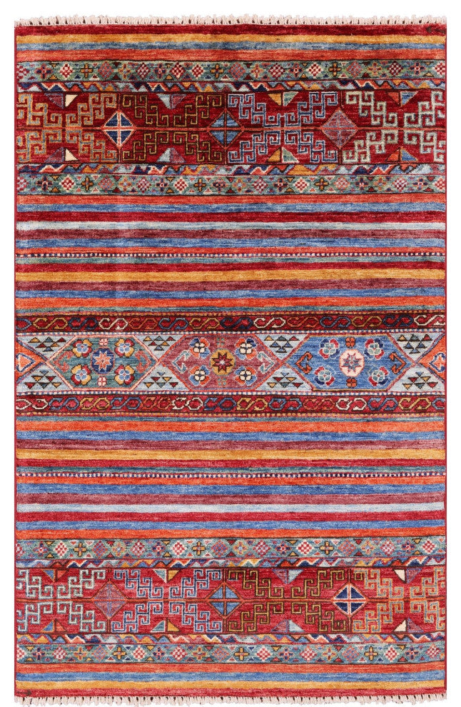 3' 2" X 4' 11" Hand Knotted Super Kazak Khorjin Wool Rug Q11112